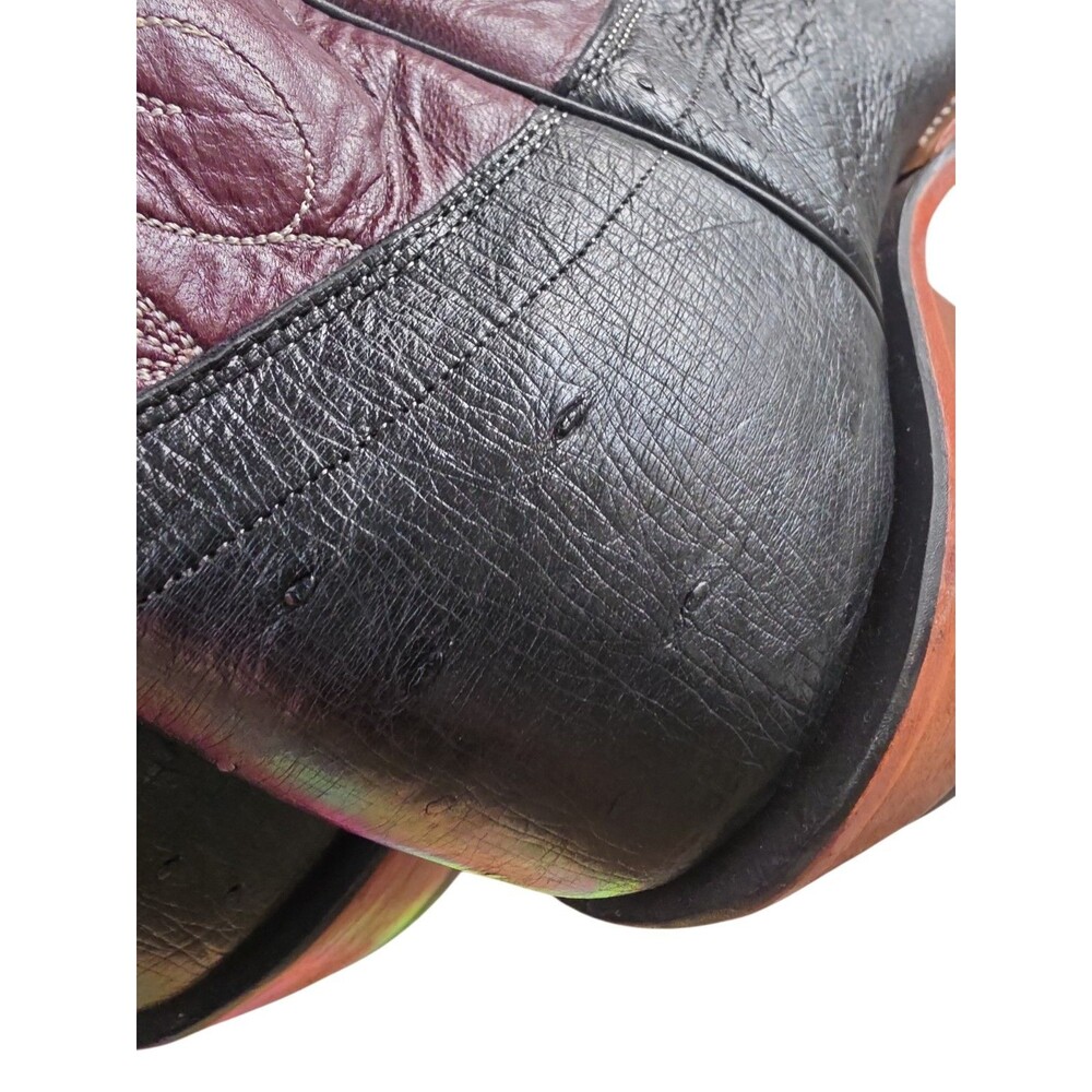 Olathe Western Boots Size 13D Black Smooth Ostrich Burgundy Shaft Square Toe - Picture 7 of 10